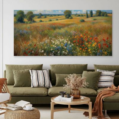 Botanical Painting Flowering Countryside In Impressionist Style bow8 canvas print 