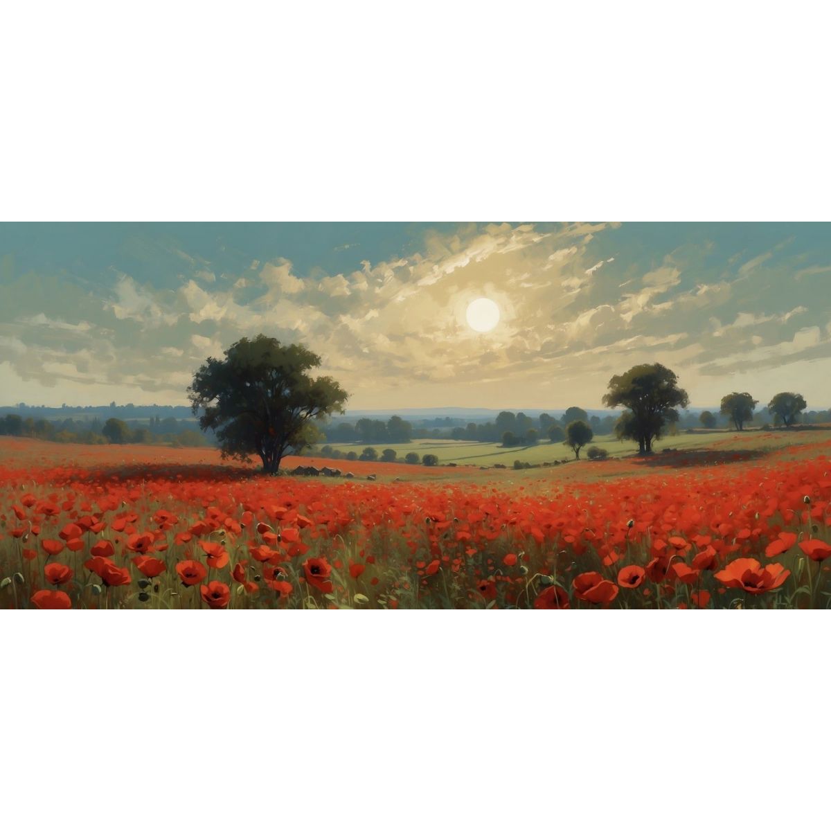 Botanical Painting Field Of Poppies At Sunset bow9 canvas print 