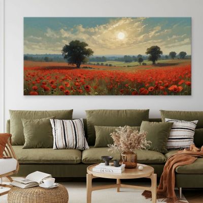 Botanical Painting Field Of Poppies At Sunset bow9 canvas print 