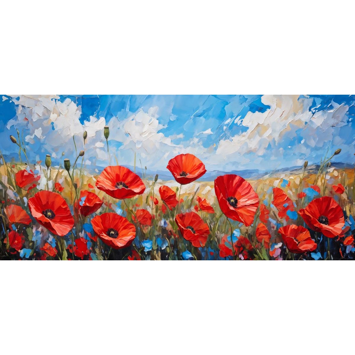 Botanical Painting Field Of Red Poppies Under A Summer Sky bow11 canvas print 