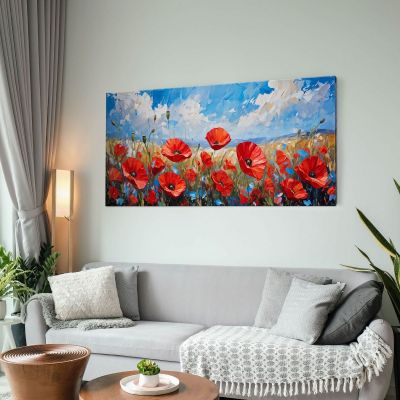 Botanical Painting Field Of Red Poppies Under A Summer Sky bow11 canvas print 