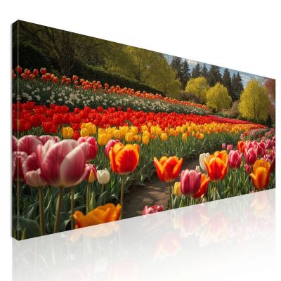 Botanical Painting Field Of Colorful Tulips In Spring bow12 canvas print 