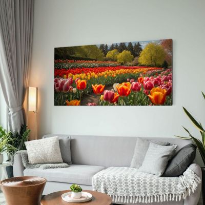 Botanical Painting Field Of Colorful Tulips In Spring bow12 canvas print 