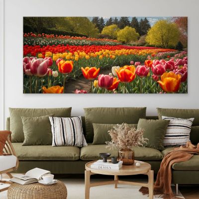 Botanical Painting Field Of Colorful Tulips In Spring bow12 canvas print 