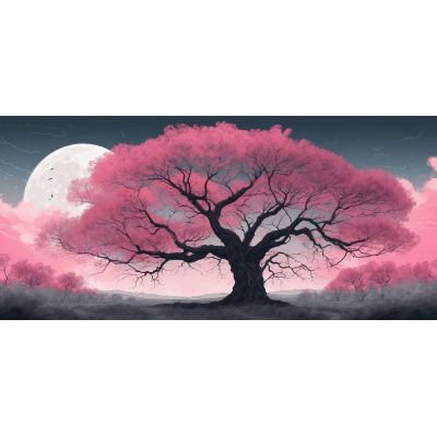 Botanical Painting Large Pink Tree Illuminated By The Moon bow19 canvas print 