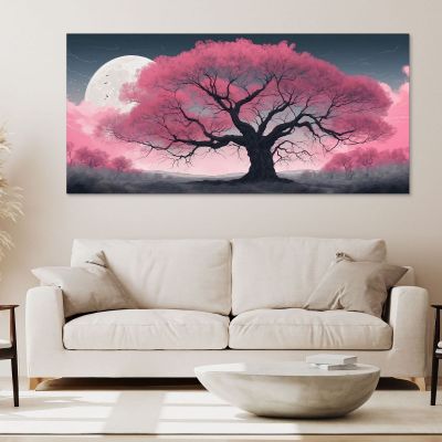 Botanical Painting Large Pink Tree Illuminated By The Moon bow19 canvas print 