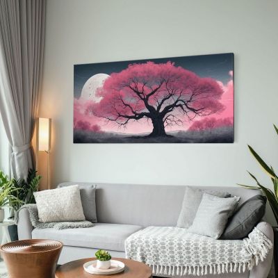 Botanical Painting Large Pink Tree Illuminated By The Moon bow19 canvas print 