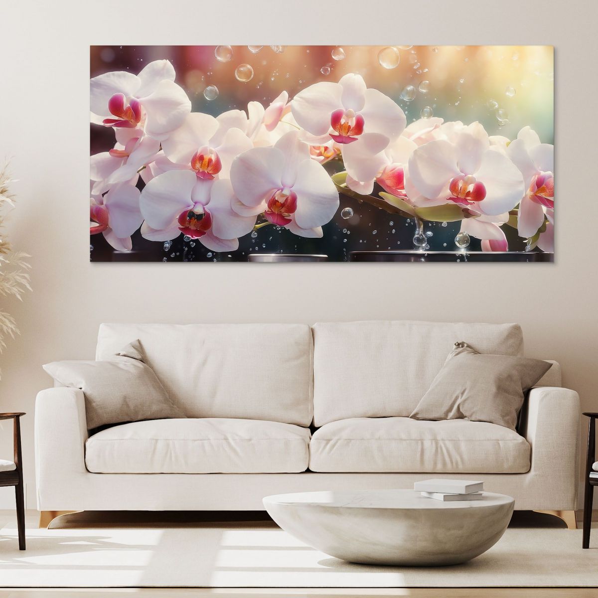 Botanical Painting White And Pink Orchids With Water Drops bow24 canvas print 