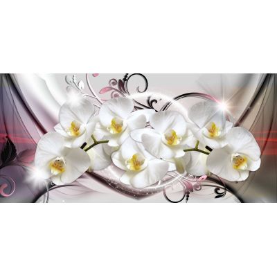 Botanical Framework Of White Orchids On An Abstract Floral Pattern Background bow25 canvas print 