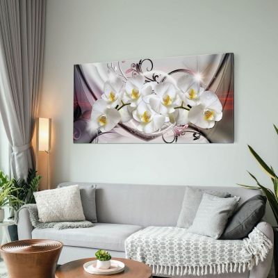 Botanical Framework Of White Orchids On An Abstract Floral Pattern Background bow25 canvas print 