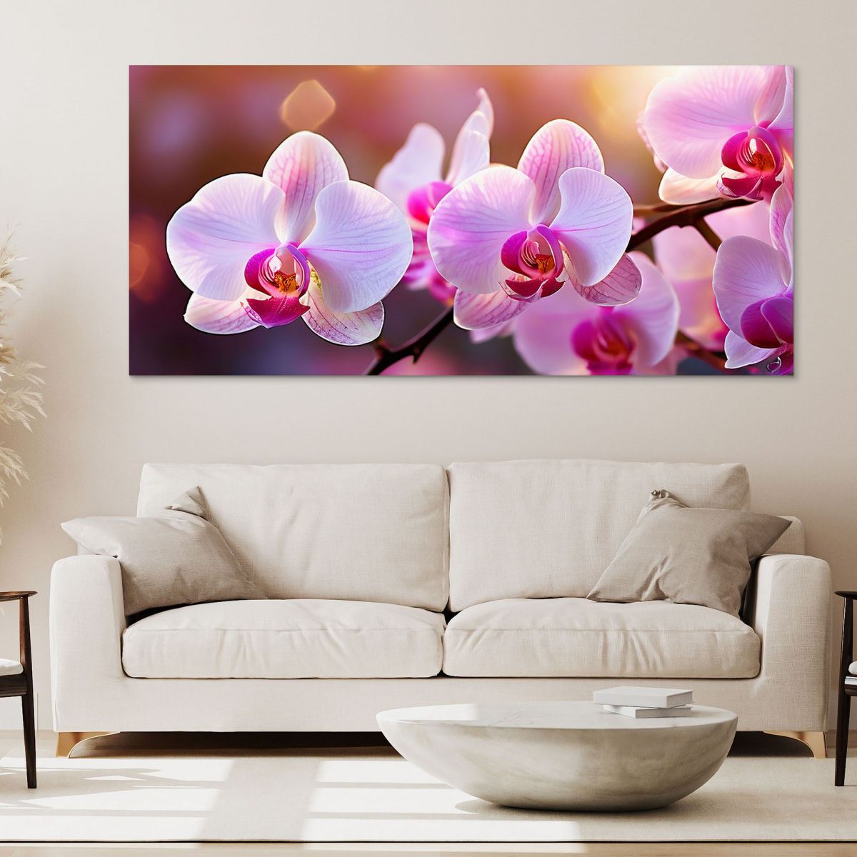 Botanical Painting Of Pink Orchids Illuminated At Sunset bow26 canvas print 