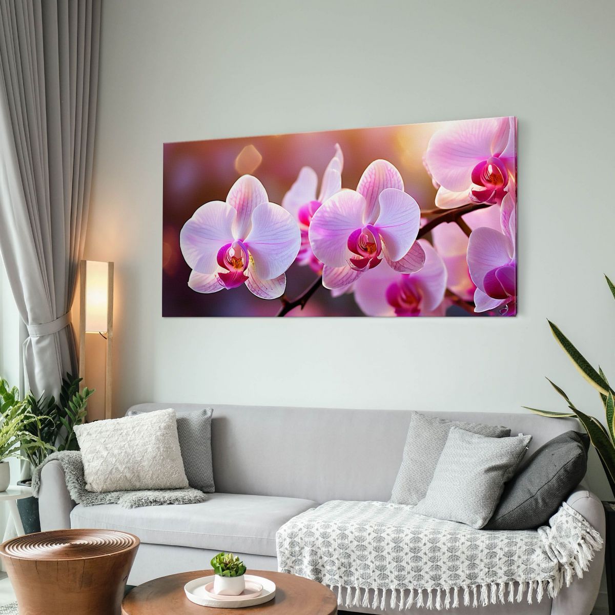 Botanical Painting Of Pink Orchids Illuminated At Sunset bow26 canvas print 