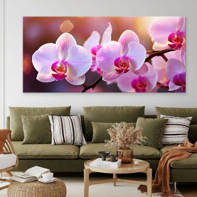 Botanical Painting Of Pink Orchids Illuminated At Sunset bow26 canvas print 