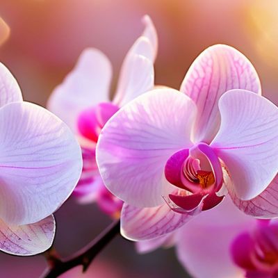 Botanical Painting Of Pink Orchids Illuminated At Sunset bow26 canvas print