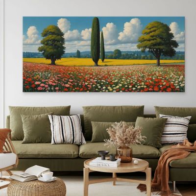 Botanical Painting Flower Field Landscape bow28 canvas print 