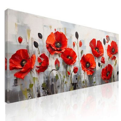 Botanical Painting Red Poppies On A Modern Gray Background bow35 canvas print 