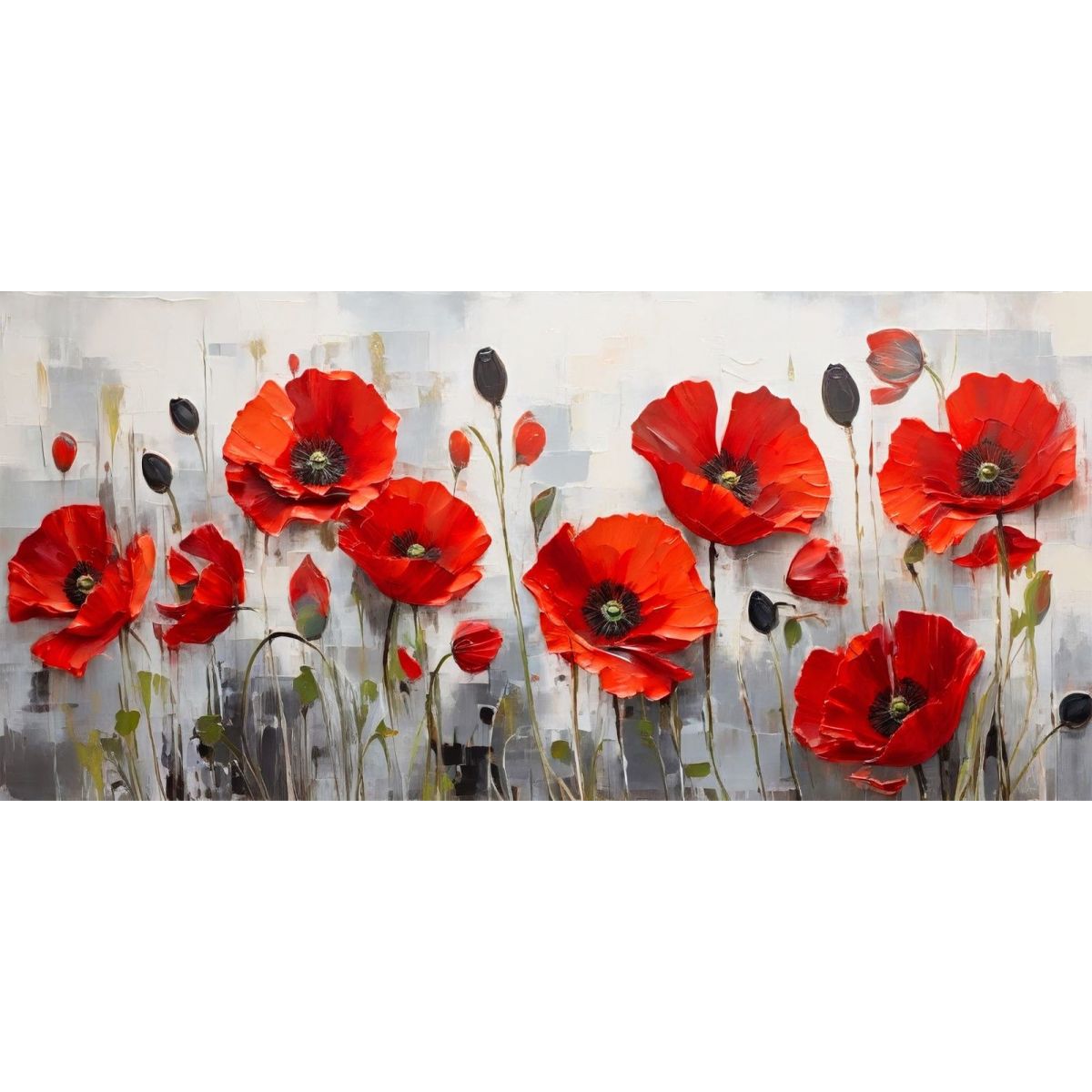 Botanical Painting Red Poppies On A Modern Gray Background bow35 canvas print 