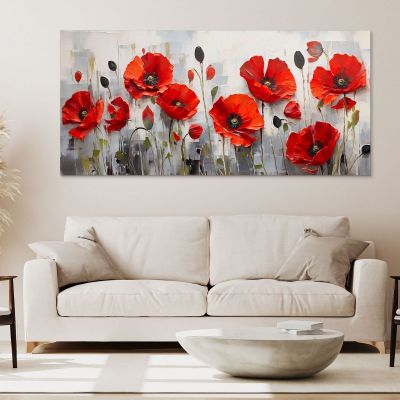 Botanical Painting Red Poppies On A Modern Gray Background bow35 canvas print 