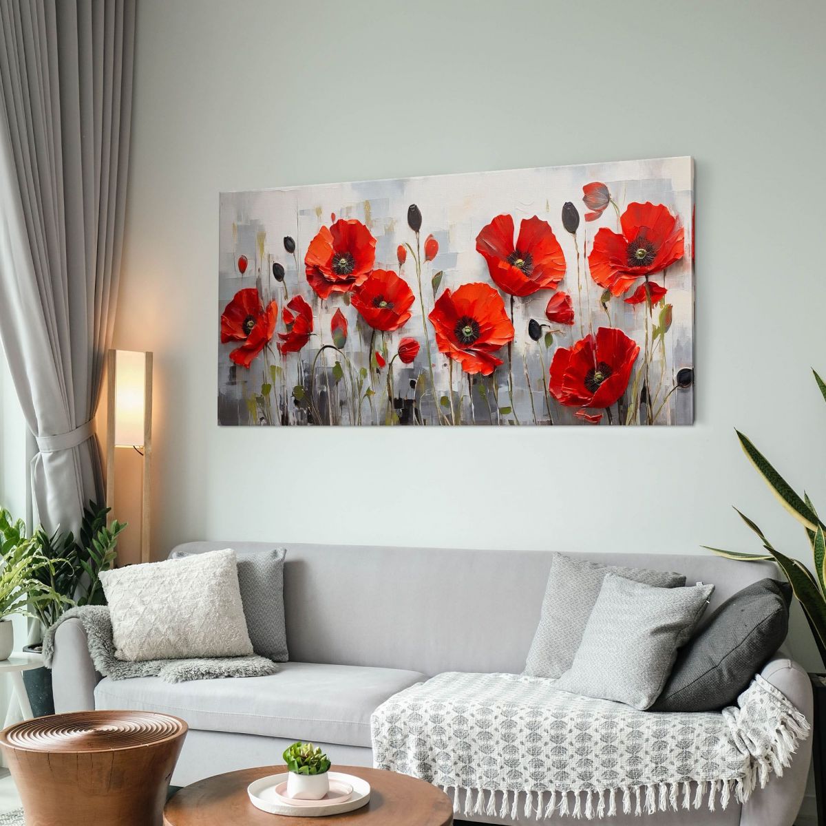 Botanical Painting Red Poppies On A Modern Gray Background bow35 canvas print 