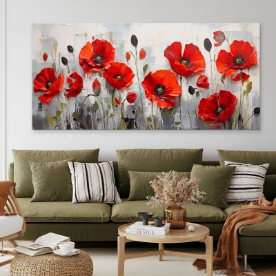 Botanical Painting Red Poppies On A Modern Gray Background bow35 canvas print 