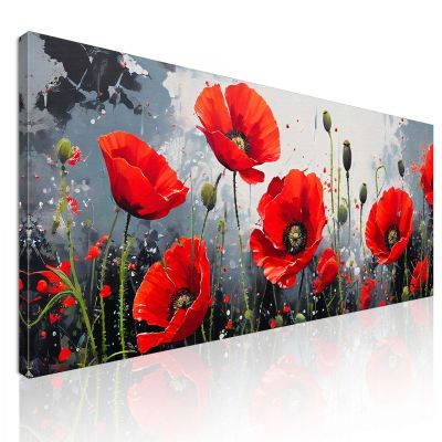 Botanical Painting Of Vivid Red Poppies On An Artistic Gray Background bow36 canvas print 