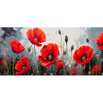 Botanical Painting Of Vivid Red Poppies On An Artistic Gray Background bow36 canvas print 