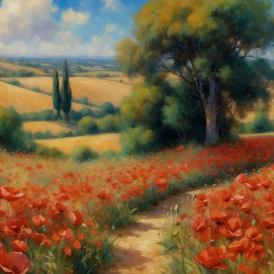 Botanical Framework Path Among The Red Poppies bow37 canvas print