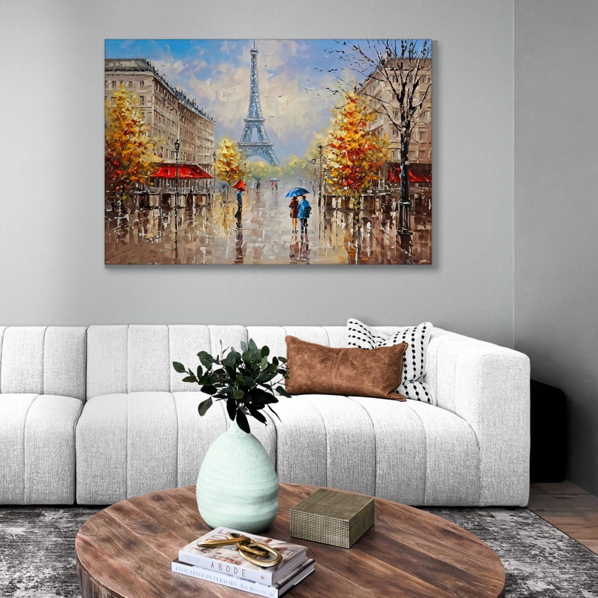 Modern Painting Abstract City Couple With Umbrella Walking In Paris With A View Of The Eiffel Tower ct6 canvas print 