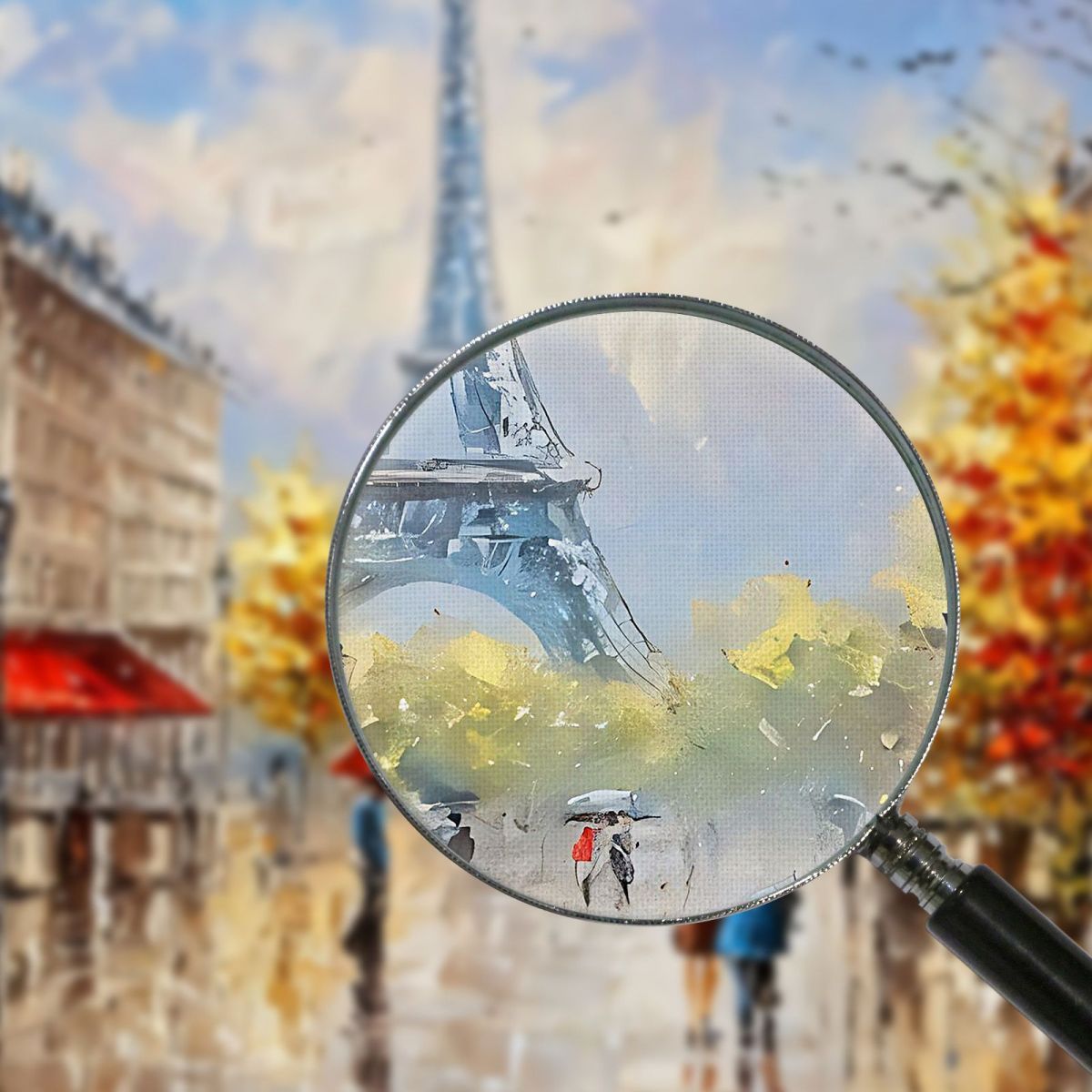 Modern Painting Abstract City Couple With Umbrella Walking In Paris With A View Of The Eiffel Tower ct6 canvas print