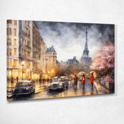 Modern Framework Abstract City People In Red Coats Between The Lights Of Paris And The Eiffel Tower ct23 canvas print 