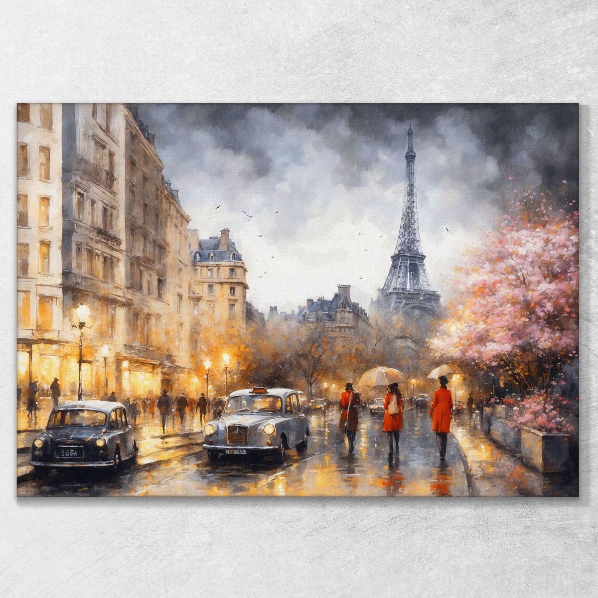 Modern Framework Abstract City People In Red Coats Between The Lights Of Paris And The Eiffel Tower ct23 canvas print 