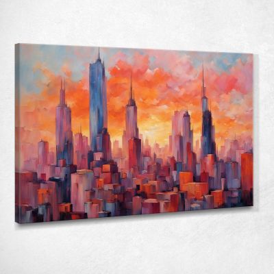 Modern Painting Abstract City Abstract Skyline The Magic Of A City At Sunset , ct26 canvas print