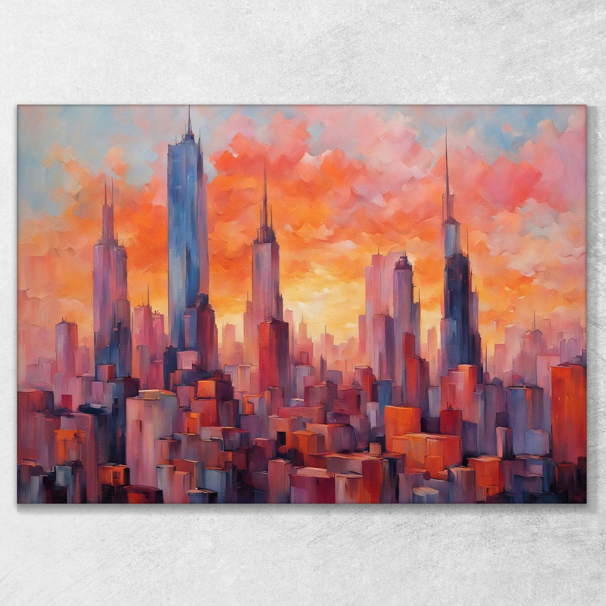 Modern Painting Abstract City Abstract Skyline The Magic Of A City At Sunset , ct26 canvas print