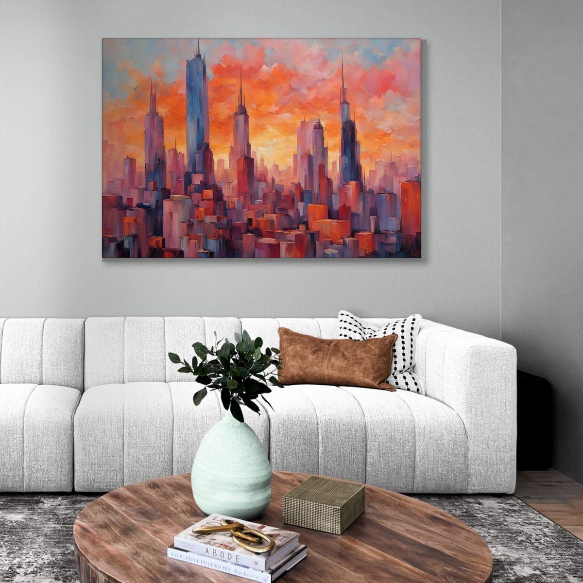 Modern Painting Abstract City Abstract Skyline The Magic Of A City At Sunset , ct26 canvas print