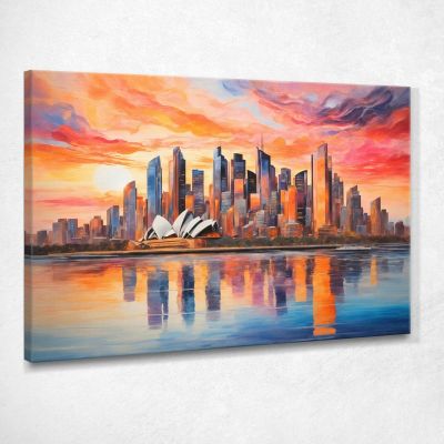 Modern Abstract City Painting Abstract View Of Sydney At Sunset With Opera House And Skyline ct34 canvas print 