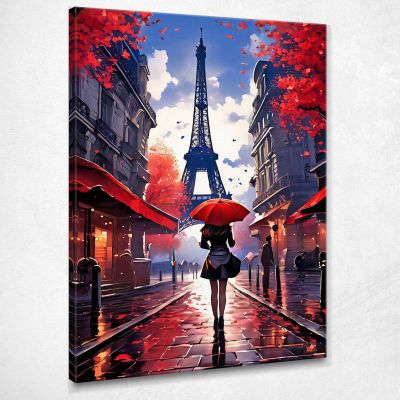 Modern Painting Abstract City Woman With Red Umbrella Walking In Paris With A View Of The Eiffel Tower ct37 canvas print 