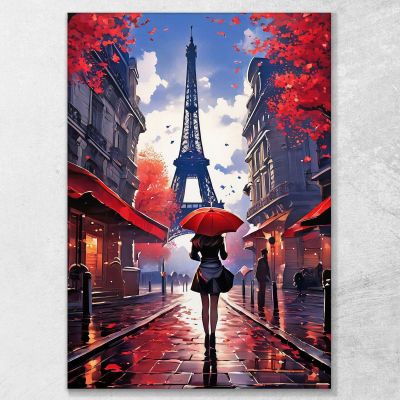 Modern Painting Abstract City Woman With Red Umbrella Walking In Paris With A View Of The Eiffel Tower ct37 canvas print 