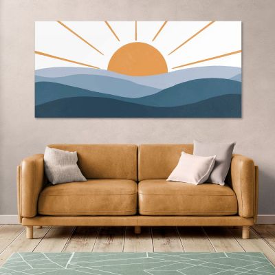 Boho Chic Painting Landscape Illustration Wavy Hill With Sun bol12 canvas print 