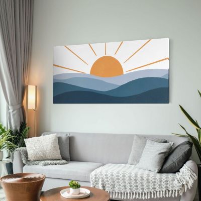 Boho Chic Painting Landscape Illustration Wavy Hill With Sun bol12 canvas print 