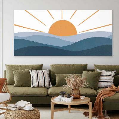 Boho Chic Painting Landscape Illustration Wavy Hill With Sun bol12 canvas print 