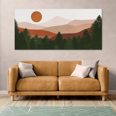 Boho Chic Landscape Illustration Painting Mountainous Landscape With Sun And Forest bol30 canvas print 