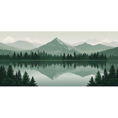 Boho Chic Painting Landscape Illustration Mountain Reflections On Tranquil Lake bol39 canvas print 