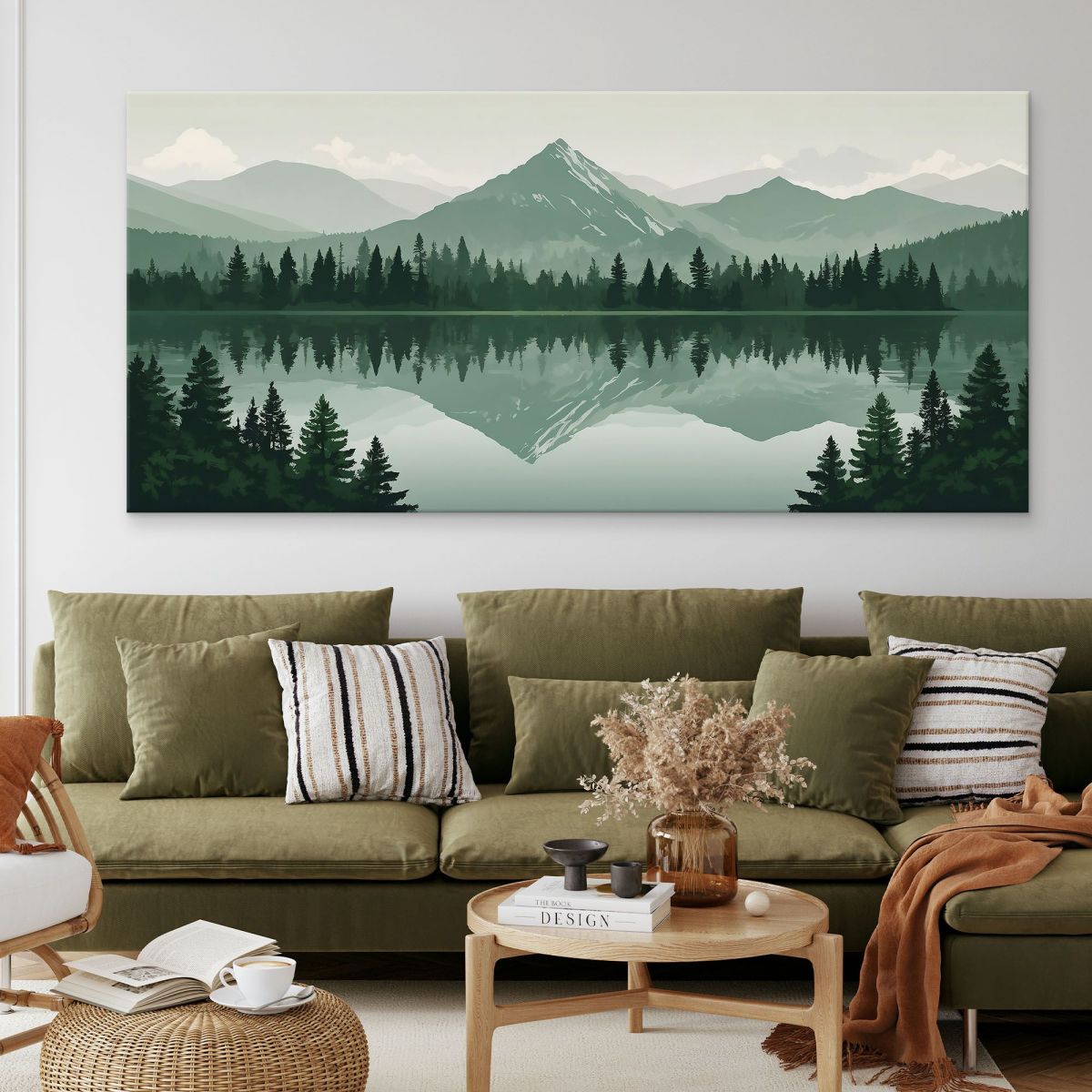 Boho Chic Painting Landscape Illustration Mountain Reflections On Tranquil Lake bol39 canvas print 