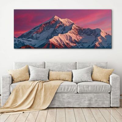 Mountains Painting Vibrant Pink Sunrise Over The Majestic Snow-Capped Mountains mow39 canvas print 