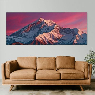 Mountains Painting Vibrant Pink Sunrise Over The Majestic Snow-Capped Mountains mow39 canvas print 