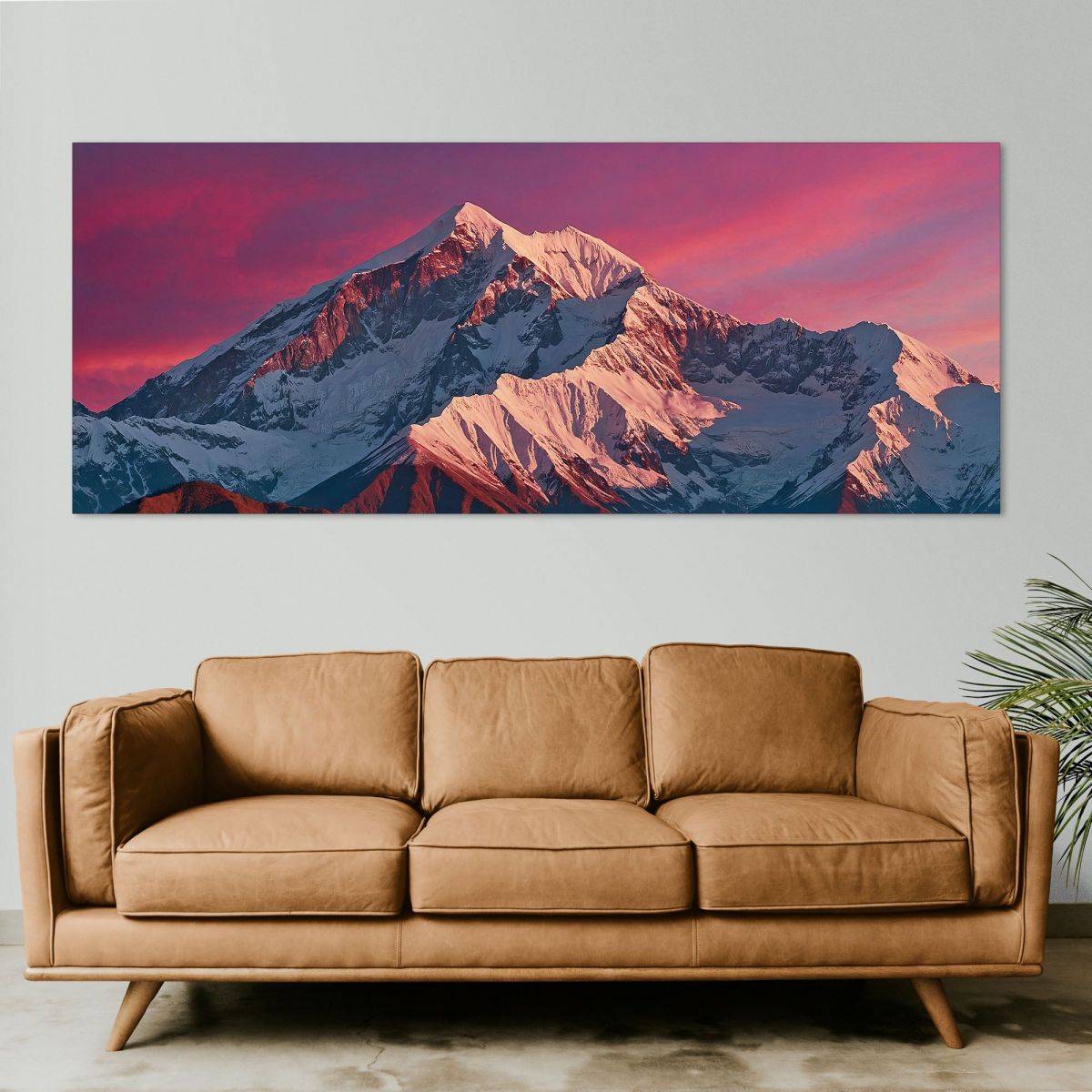 Mountains Painting Vibrant Pink Sunrise Over The Majestic Snow-Capped Mountains mow39 canvas print 