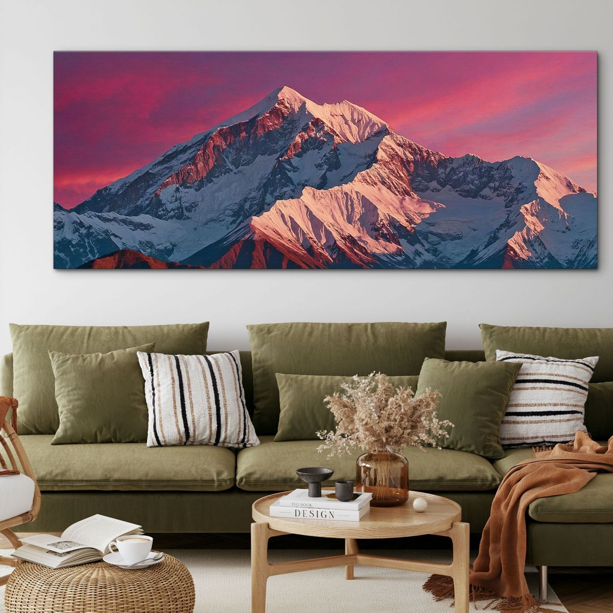 Mountains Painting Vibrant Pink Sunrise Over The Majestic Snow-Capped Mountains mow39 canvas print 