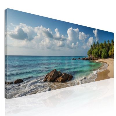Tropical Beach Sea Landscape Painting With Palm Trees And Turquoise Sea seal7 canvas print 
