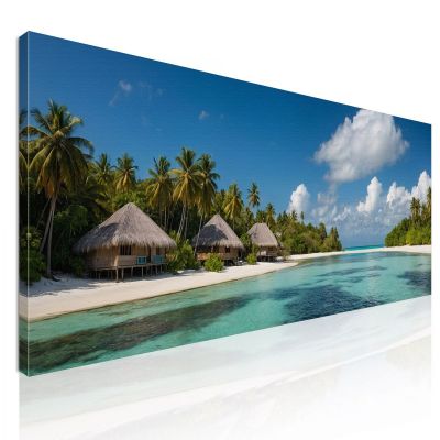 Sea Landscape Painting Tropical Bungalow With Turquoise Sea seal9 canvas print 