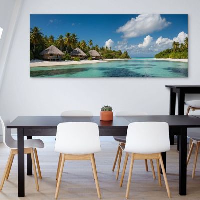 Sea Landscape Painting Tropical Bungalow With Turquoise Sea seal9 canvas print 
